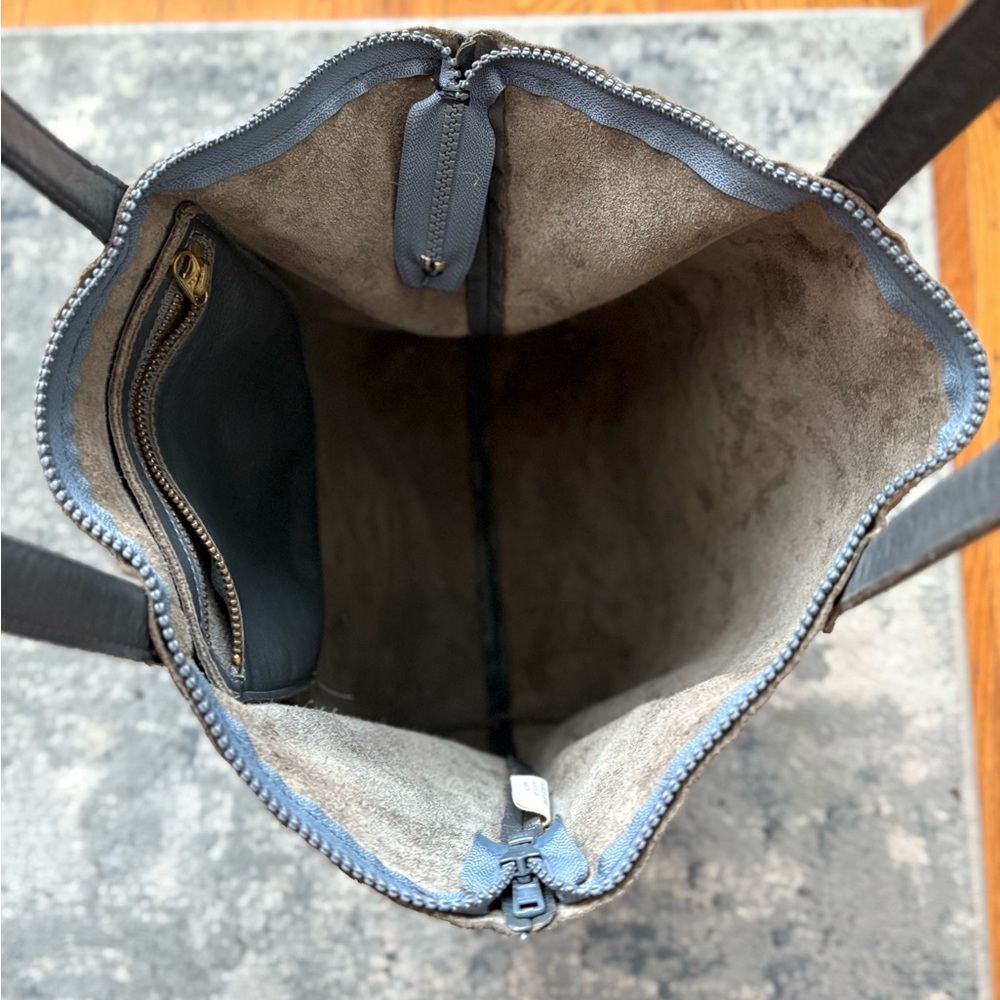 Rare Baggu Distressed Raw Milled Leather Tote, Slate Grey - Picture 8 of 13